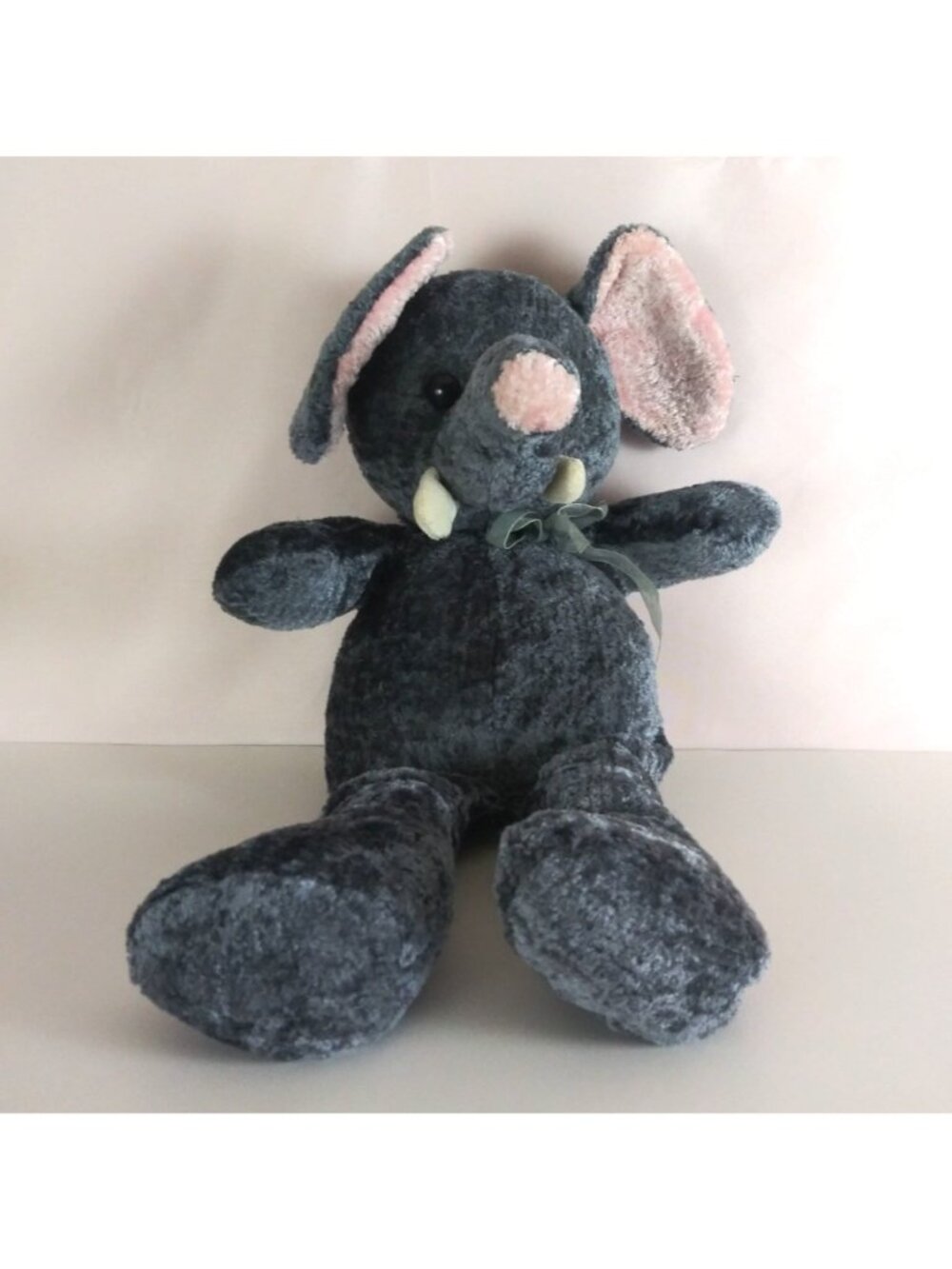Vintage Kuddle Me Toys Gray Elephant Wearing Bow 16" Plush